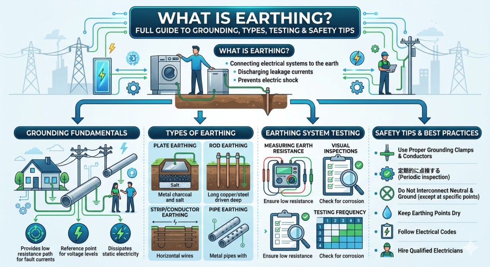 What is Earthing Full Guide to Grounding, Types, Testing & Safety Tips